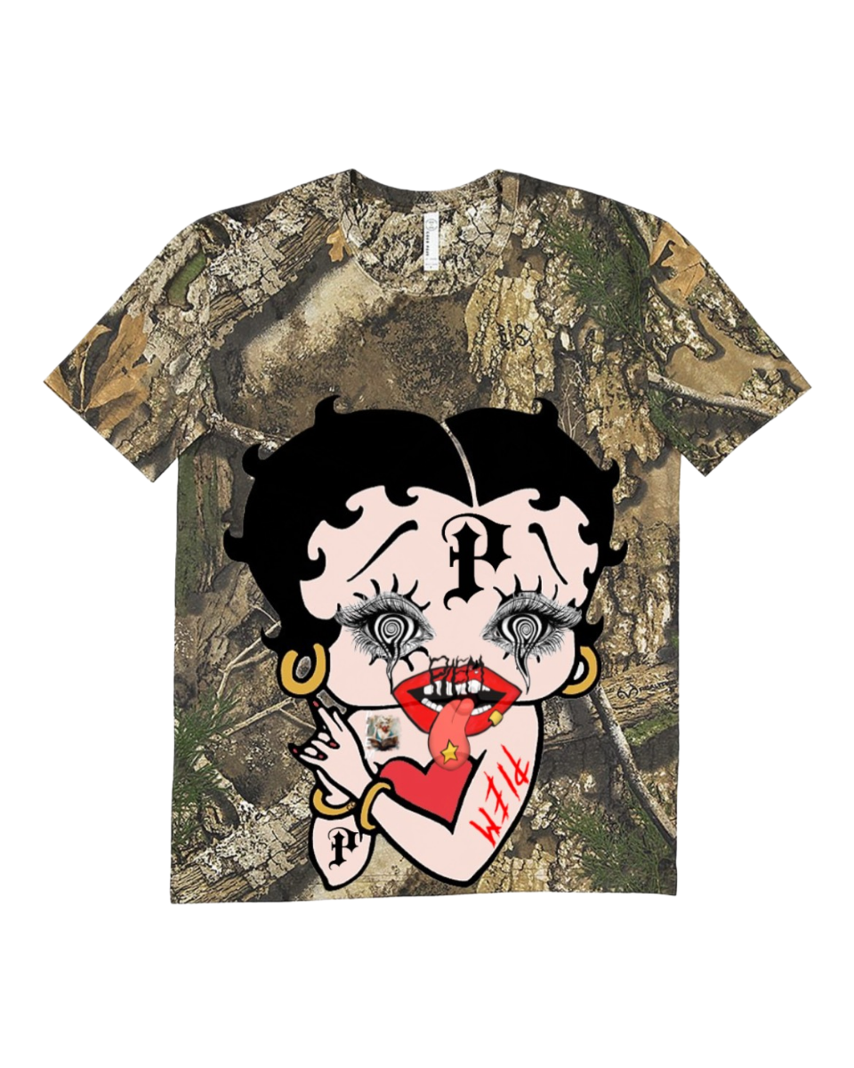 PIEM Female camp camo "Betty P" short sleeve graphic t's
