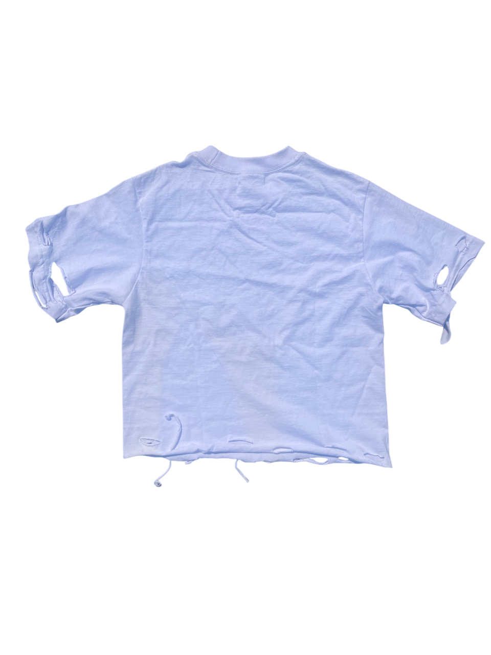 PIEM "No Moissa" female cropped and distressed t's
